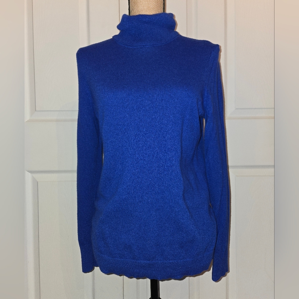 Talbots Cobalt Blue Cashmere Turtleneck Sweater Size Large